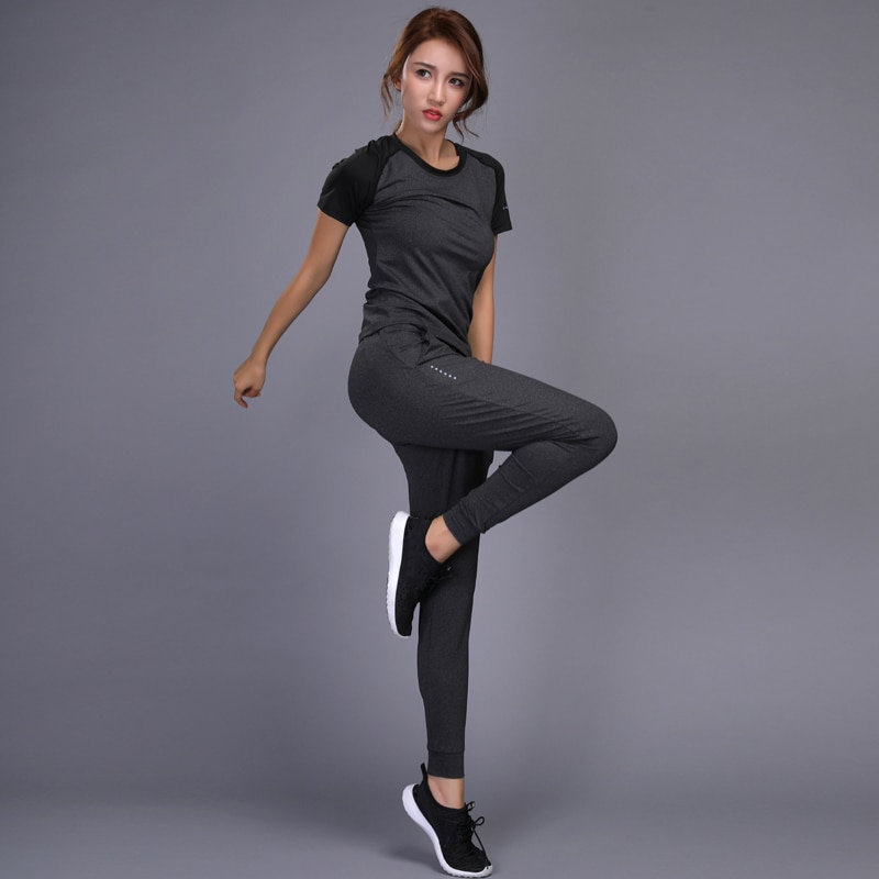 Women's sportswear Yoga Sets Jogging Clothes Gym Workout Fitness Training Yoga Sports T-Shirts+Pants Running Clothing Suit - Image 2
