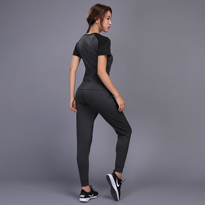 Women's sportswear Yoga Sets Jogging Clothes Gym Workout Fitness Training Yoga Sports T-Shirts+Pants Running Clothing Suit - Image 4